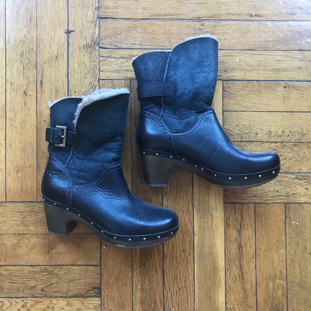 UGG Black Shearling Clogs